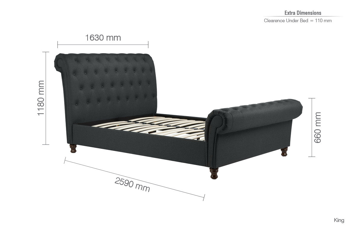 Castello Charcoal Sleigh King Bed + Bliss King Mattress