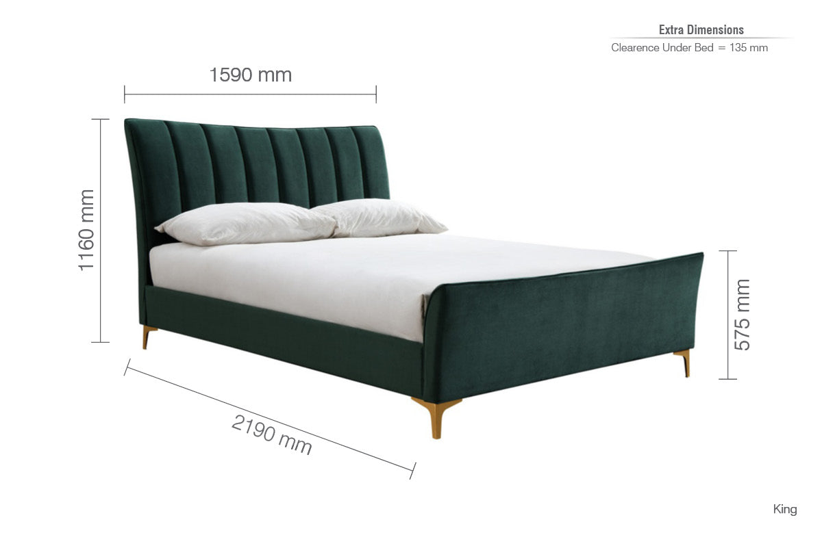 Clover Green Fabric King Bed + Comfort King Mattress