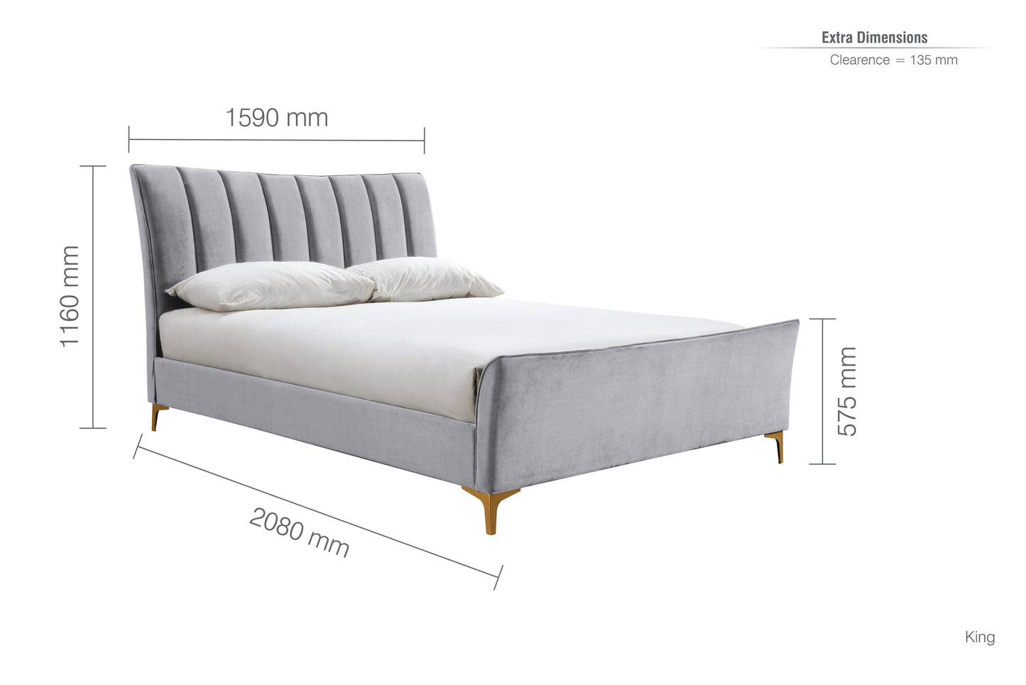 Clover Grey Fabric King Bed + Comfort King Mattress