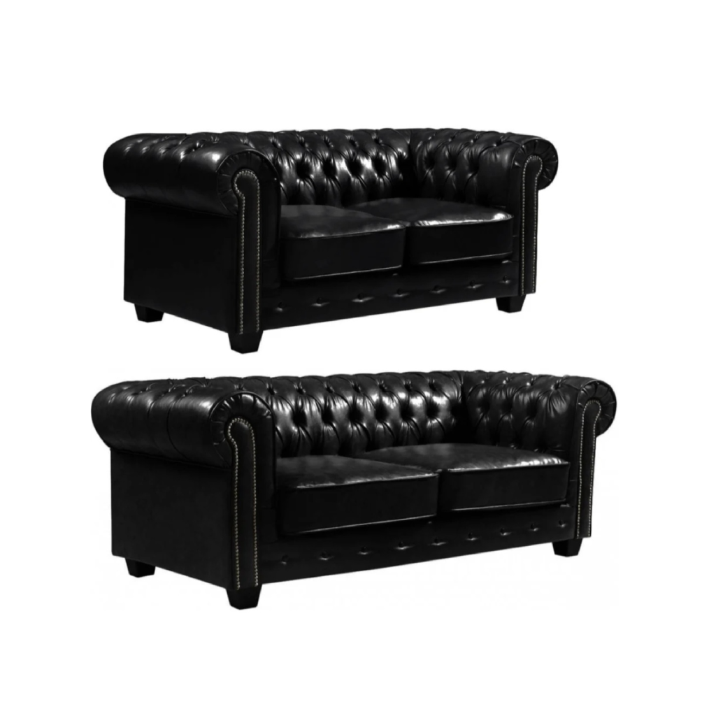 Cotswold Chesterfield Black Leather Antique 3 + 2 Seater Sofa Set