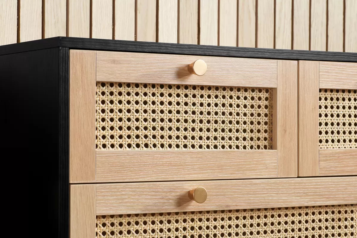 Croxley Black 5 Drawer Rattan Chest