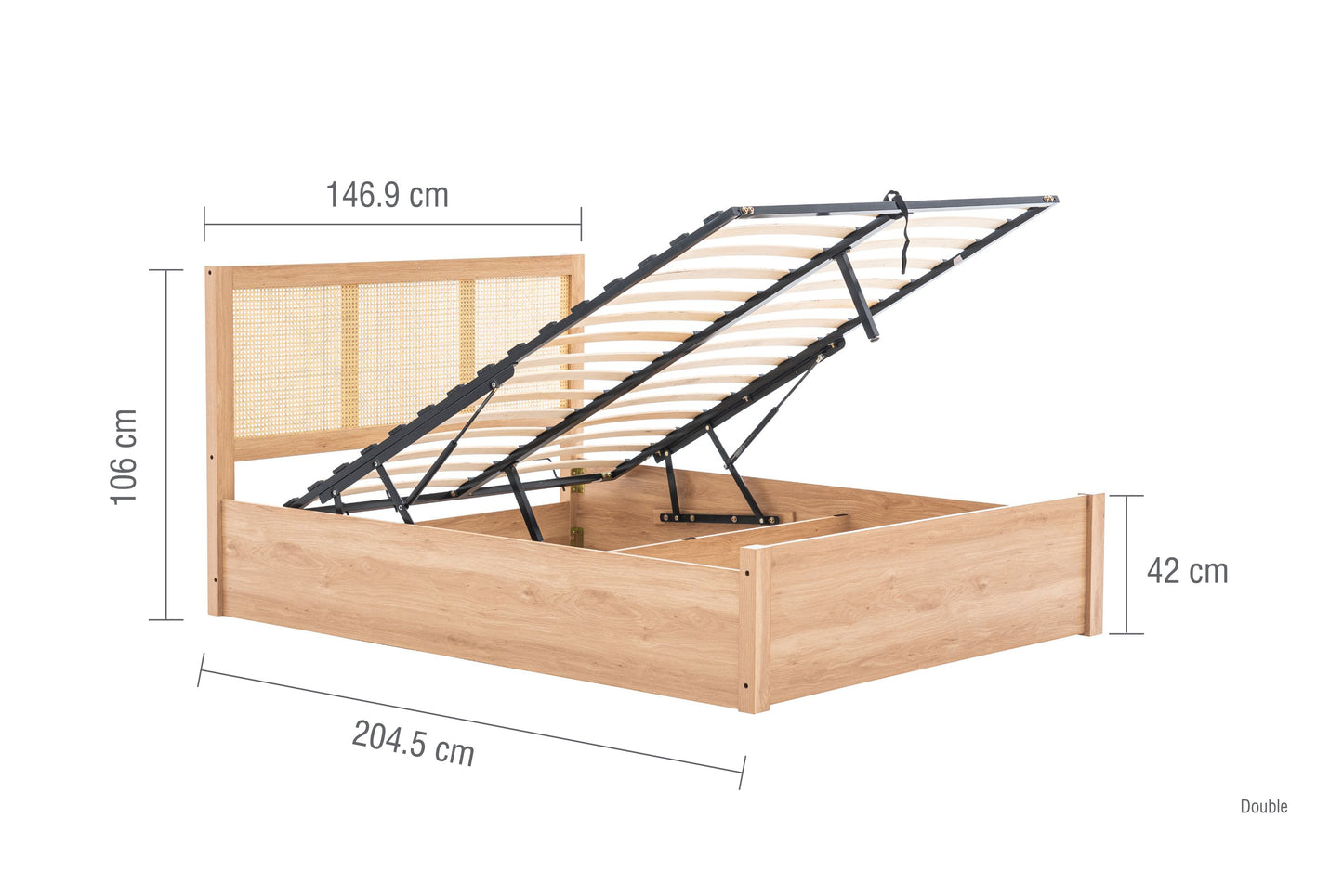 Croxley Oak Rattan Ottoman Double Bed + Heaven Double Mattress