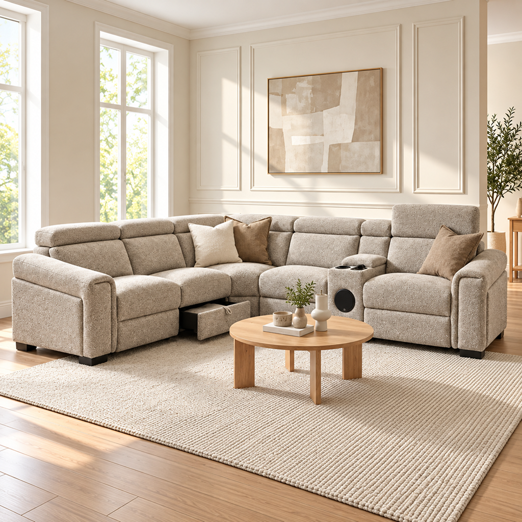 Cubbington Modular Cream Enzo Fabric with Console Corner Sofa
