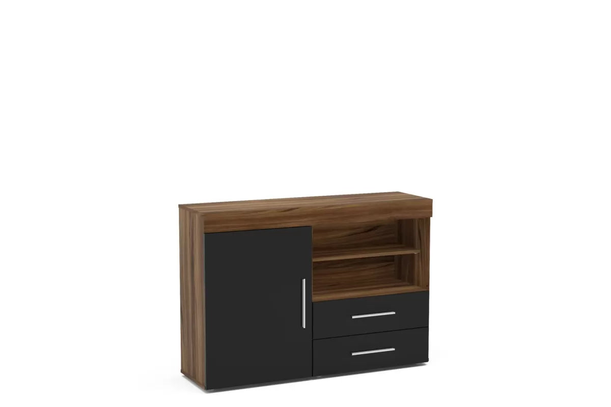 Edgeware Walnut & Black 1 Door 2 Drawer Sideboard