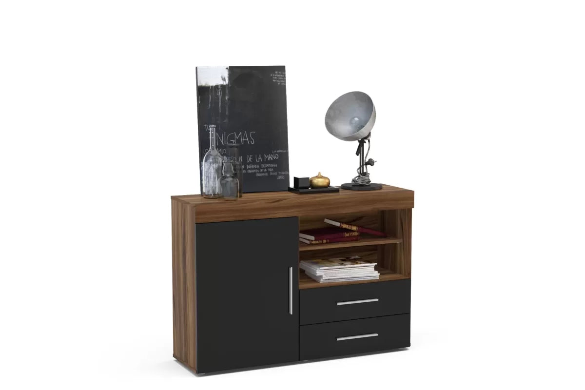 Edgeware Walnut & Black 1 Door 2 Drawer Sideboard