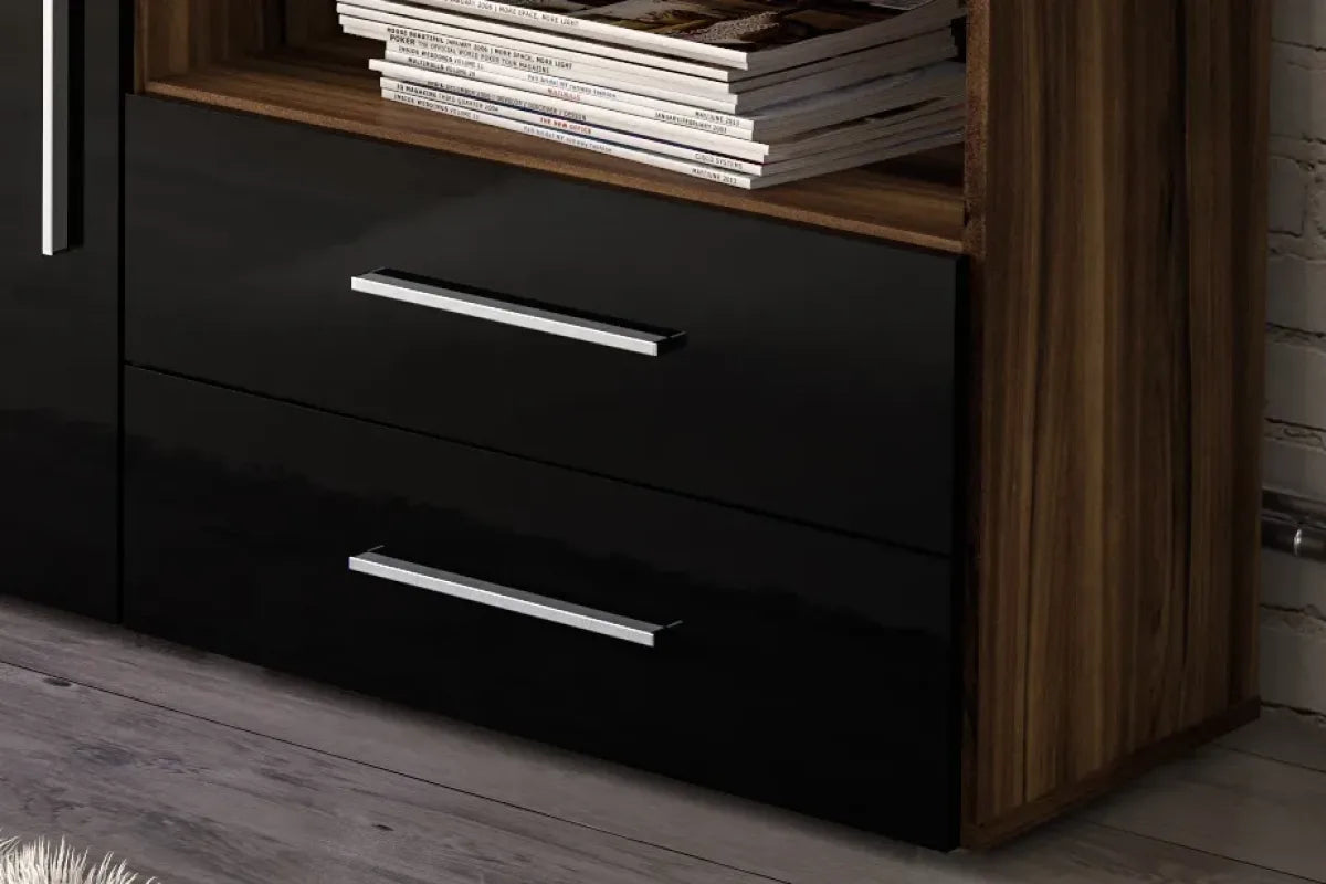 Edgeware Walnut & Black 1 Door 2 Drawer Sideboard