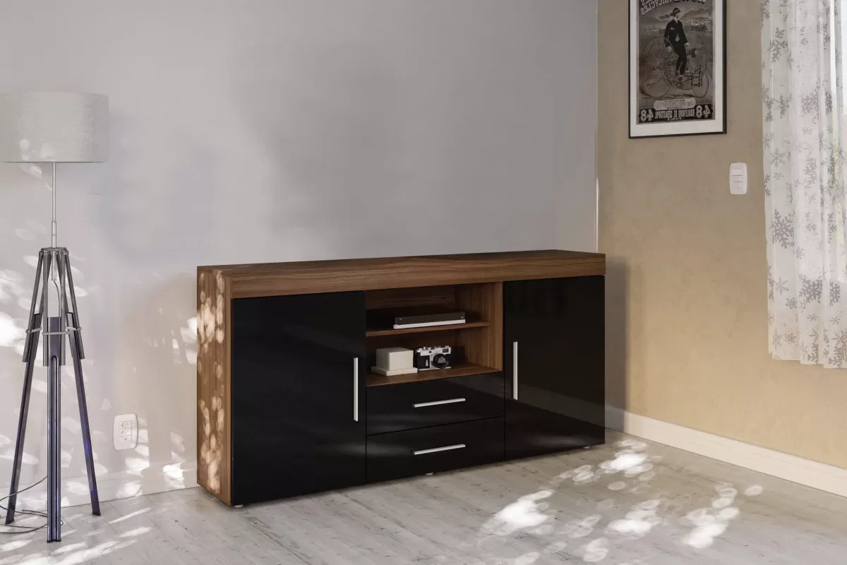 Edgeware Walnut & Black 2 Door 2 Drawer Sideboard