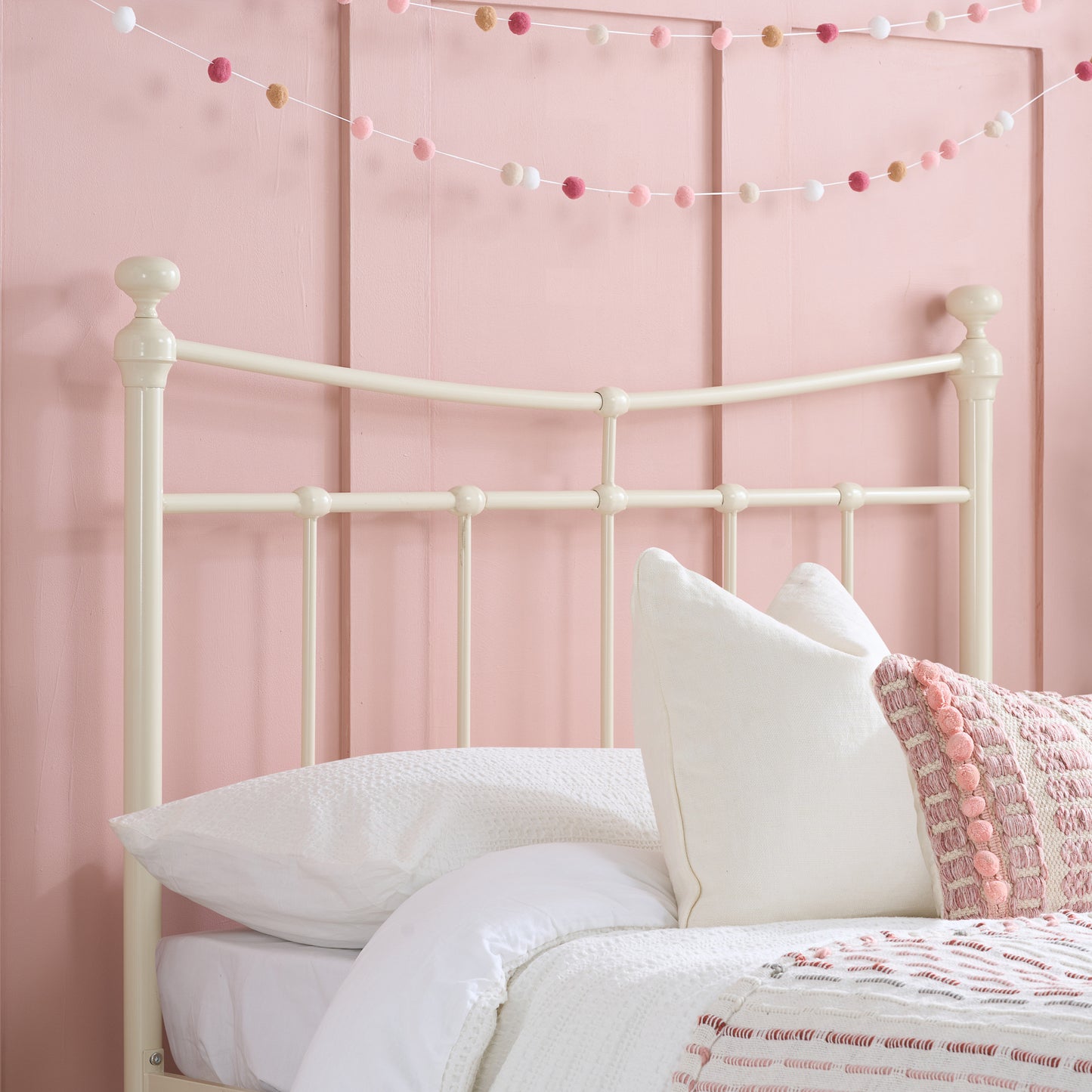 Emily Cornish Cream Metal Single Bed + Comfort Single Mattress