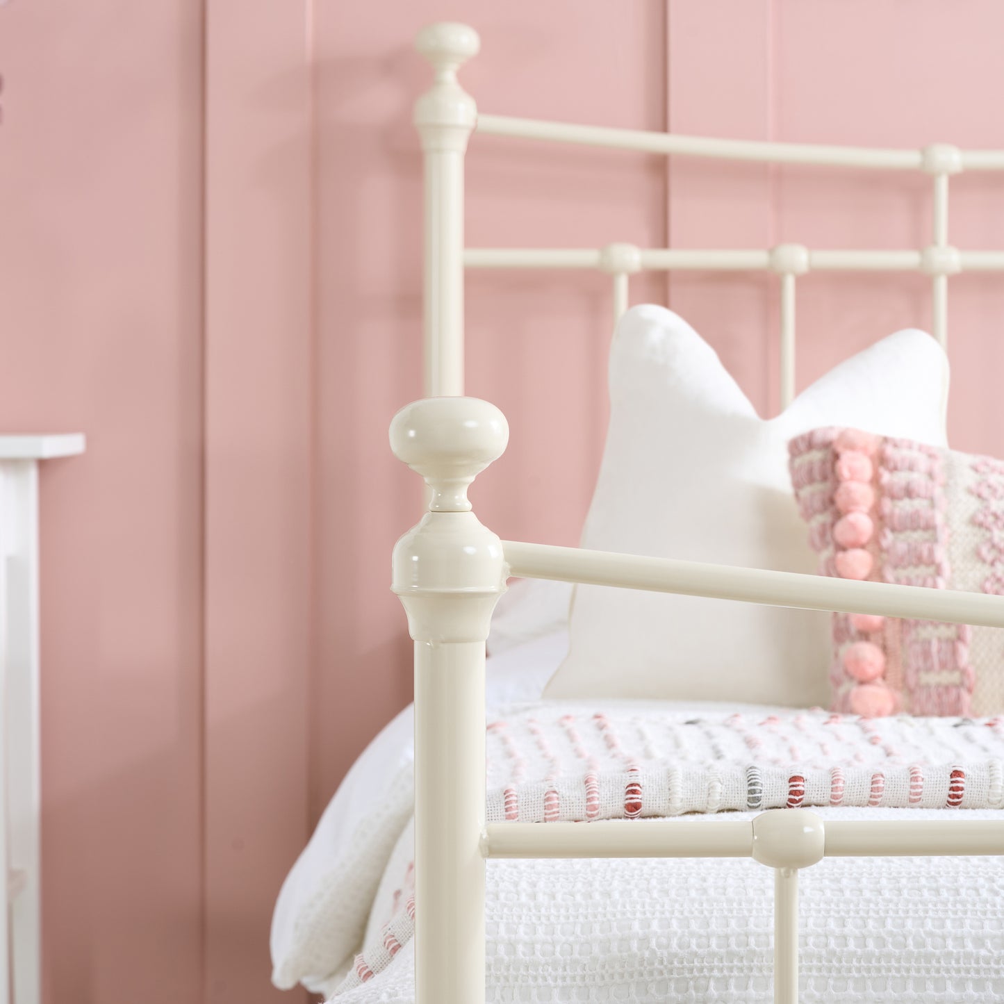 Emily Cornish Cream Metal Single Bed + Comfort Single Mattress