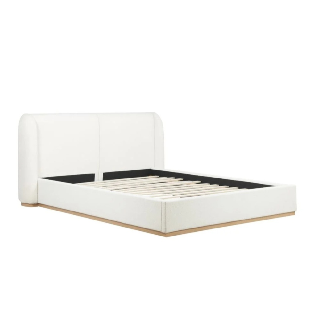 Eden White Boucle King Bed + Sleep Happy Heaven 1000 Pocket Sprung Coolgel King Mattress