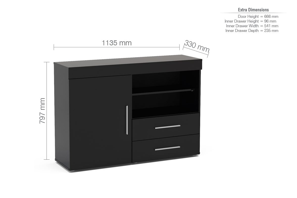 Edgeware Black 1 Door 2 Drawer Sideboard