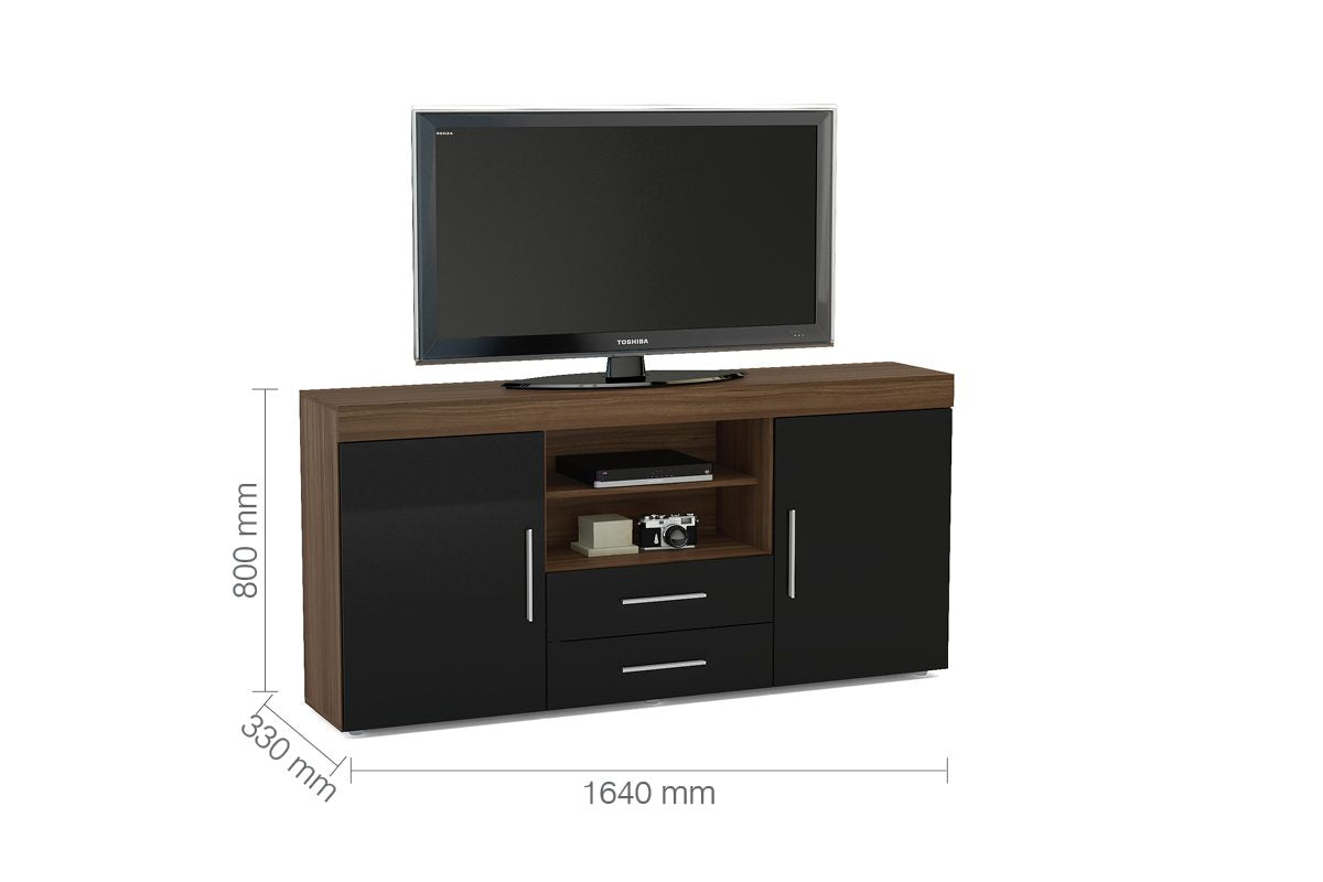 Edgeware Walnut & Black 2 Door 2 Drawer Sideboard