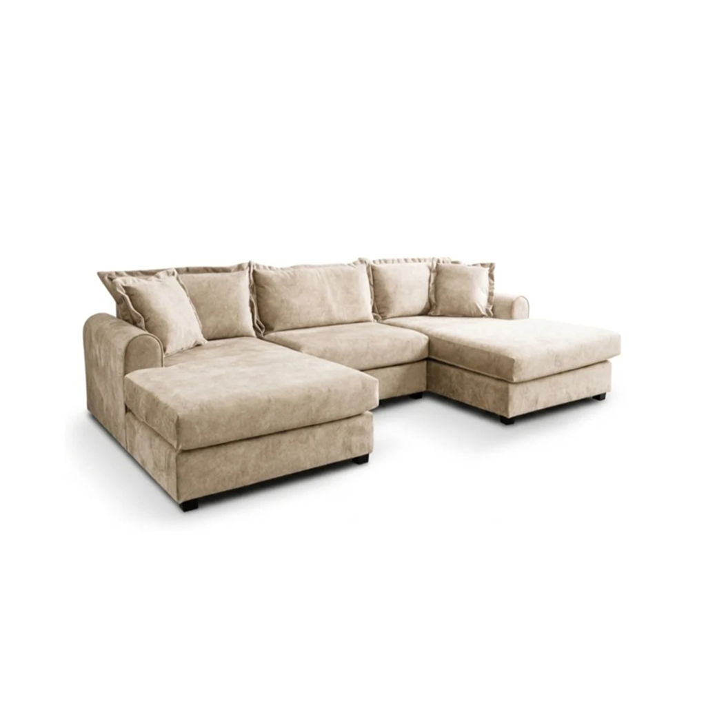 Elyse Cream Dapple Fabric U-Shape Sofa with Storage Footstool