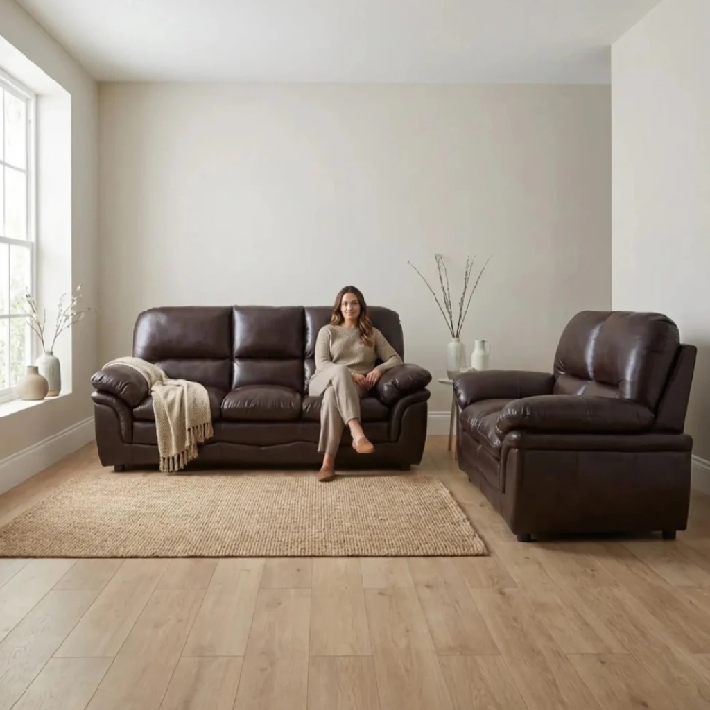 Ferona Brown Leather 3+2 Seater Sofa Set