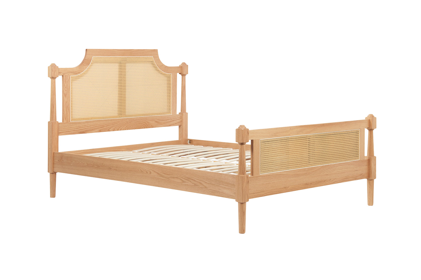 Geneva Oak Rattan Double Bed + Comfort Double Mattress
