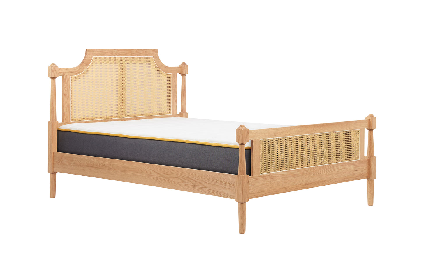 Geneva Oak Rattan Double Bed + Comfort Double Mattress