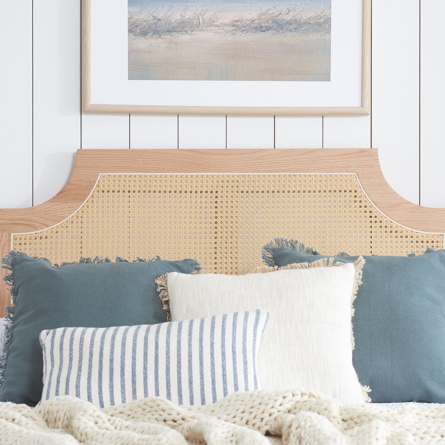 Geneva Oak Rattan Double Bed + Comfort Double Mattress