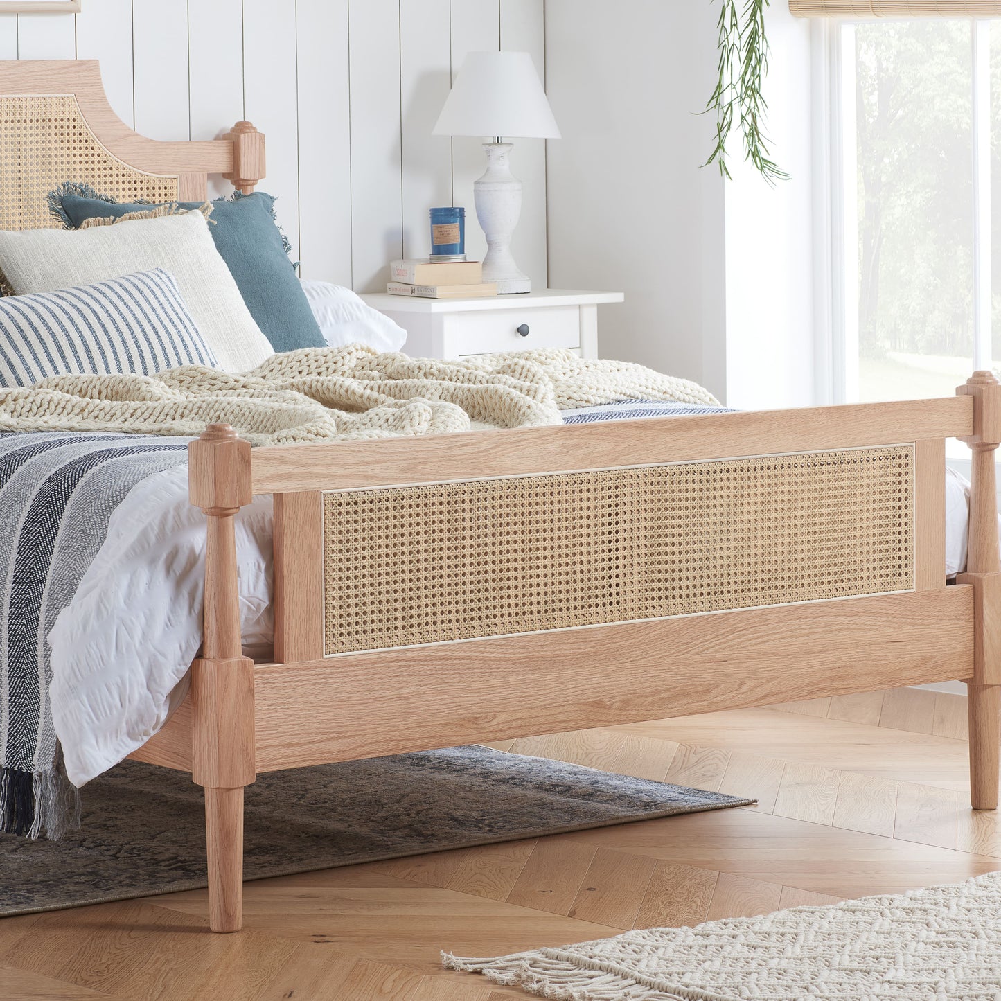 Geneva Oak Rattan Double Bed + Comfort Double Mattress