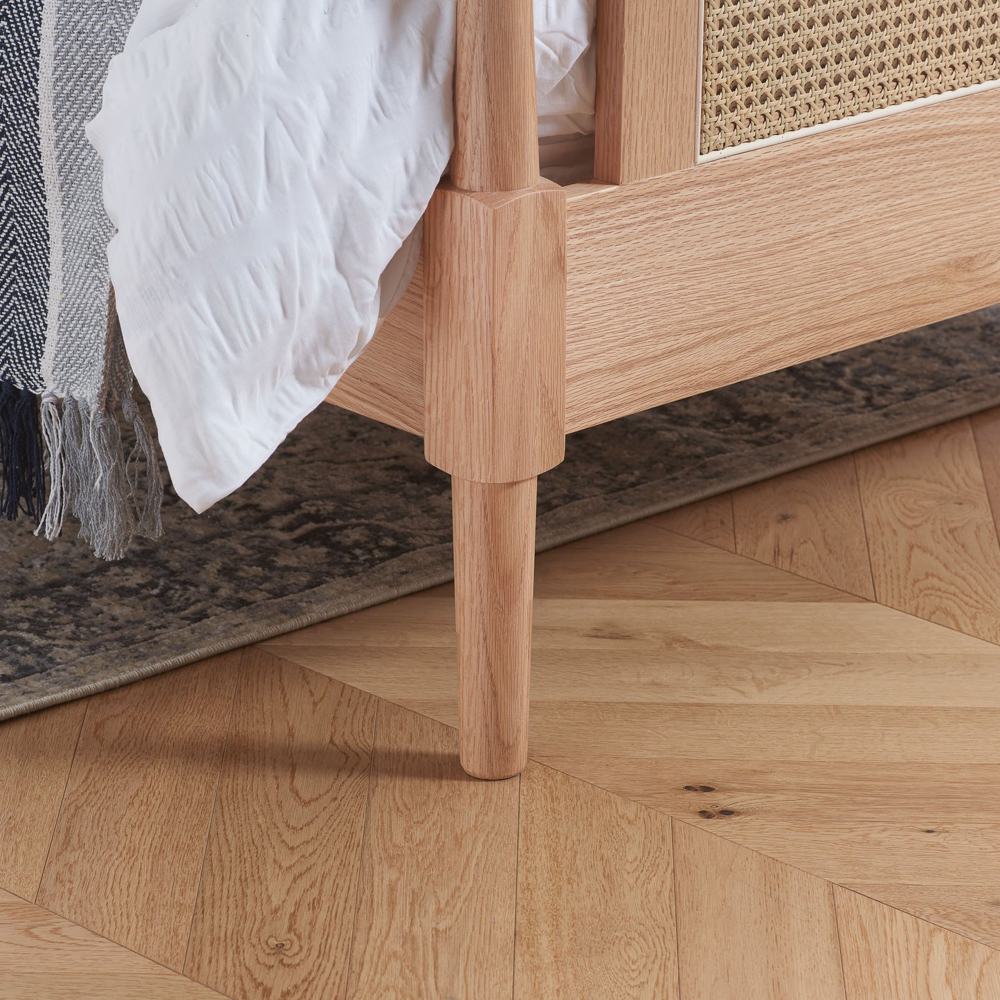 Geneva Oak Rattan Double Bed + Comfort Double Mattress