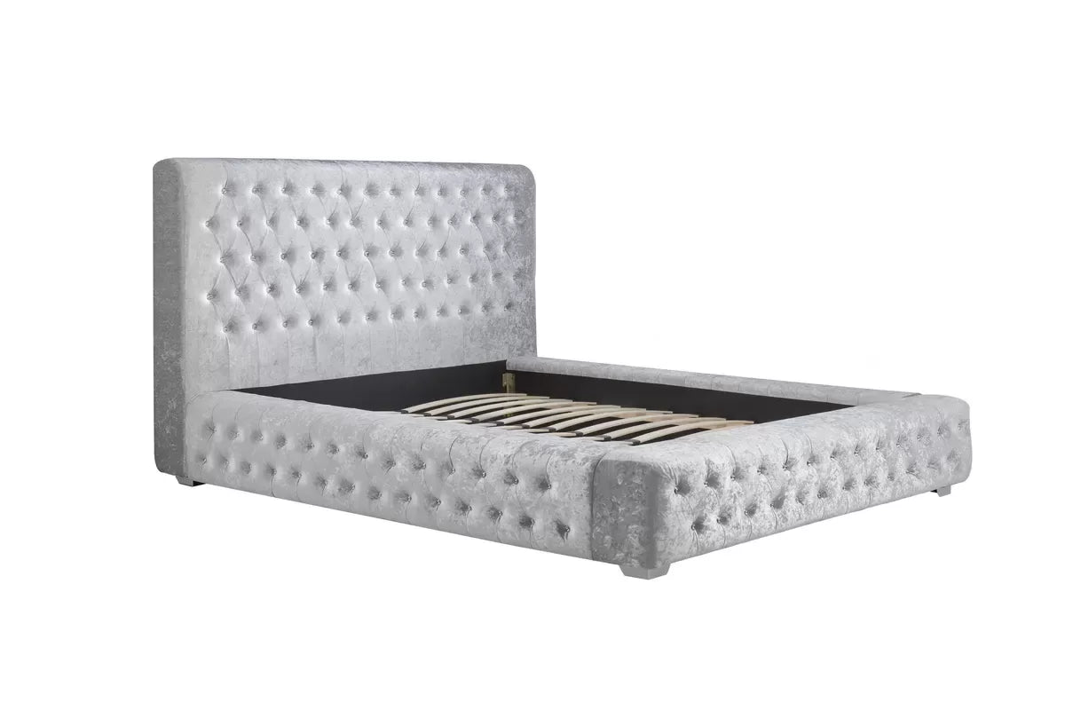 Grande Steel Crush Velvet Super King Bed + Super King Heaven Mattress