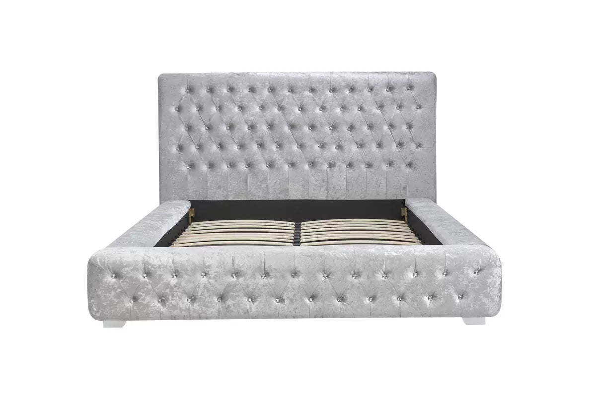 Grande Steel Crush Velvet Super King Bed + Super King Heaven Mattress