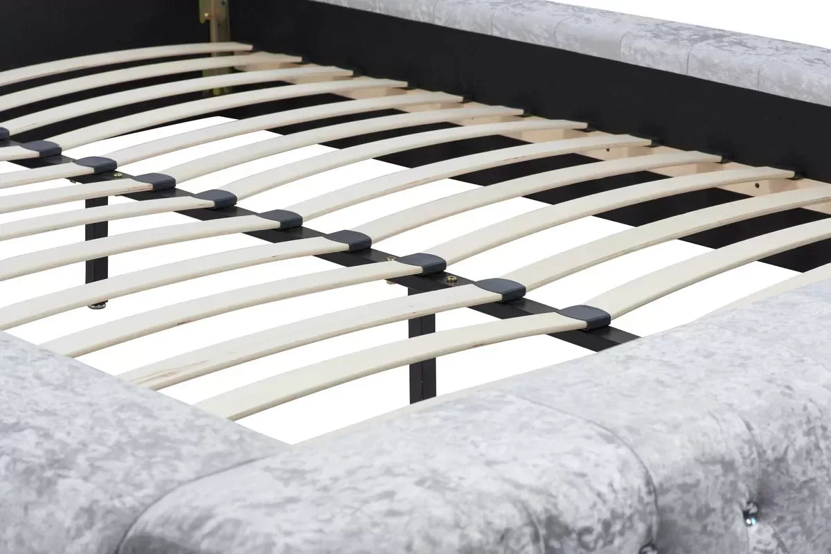 Grande Steel Crush Velvet Super King Bed + Super King Heaven Mattress
