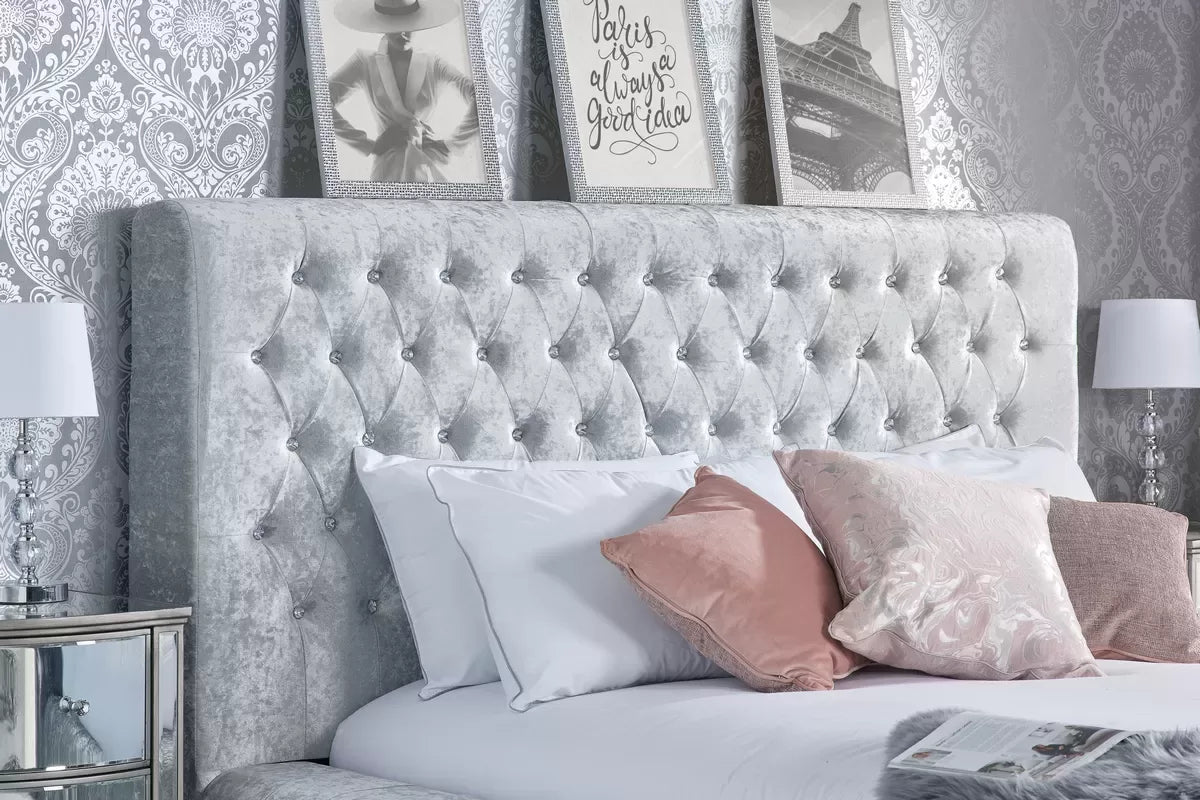Grande Steel Crush Velvet King Bed + Cloud King Mattress