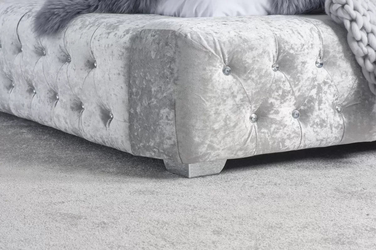 Grande Steel Crush Velvet Super King Bed + Super King Heaven Mattress