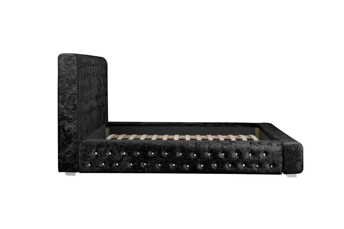 Grande Black Crushed Velvet Super King Bed + Super King Heaven Mattress