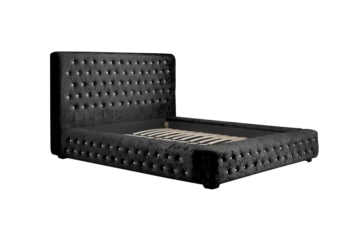Grande Black Crushed Velvet Super King Bed + Super King Heaven Mattress