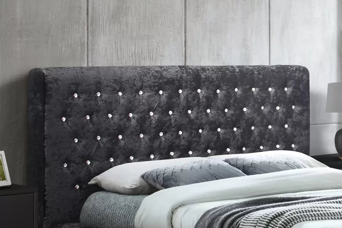 Grande Black Crushed Velvet Super King Bed + Super King Heaven Mattress