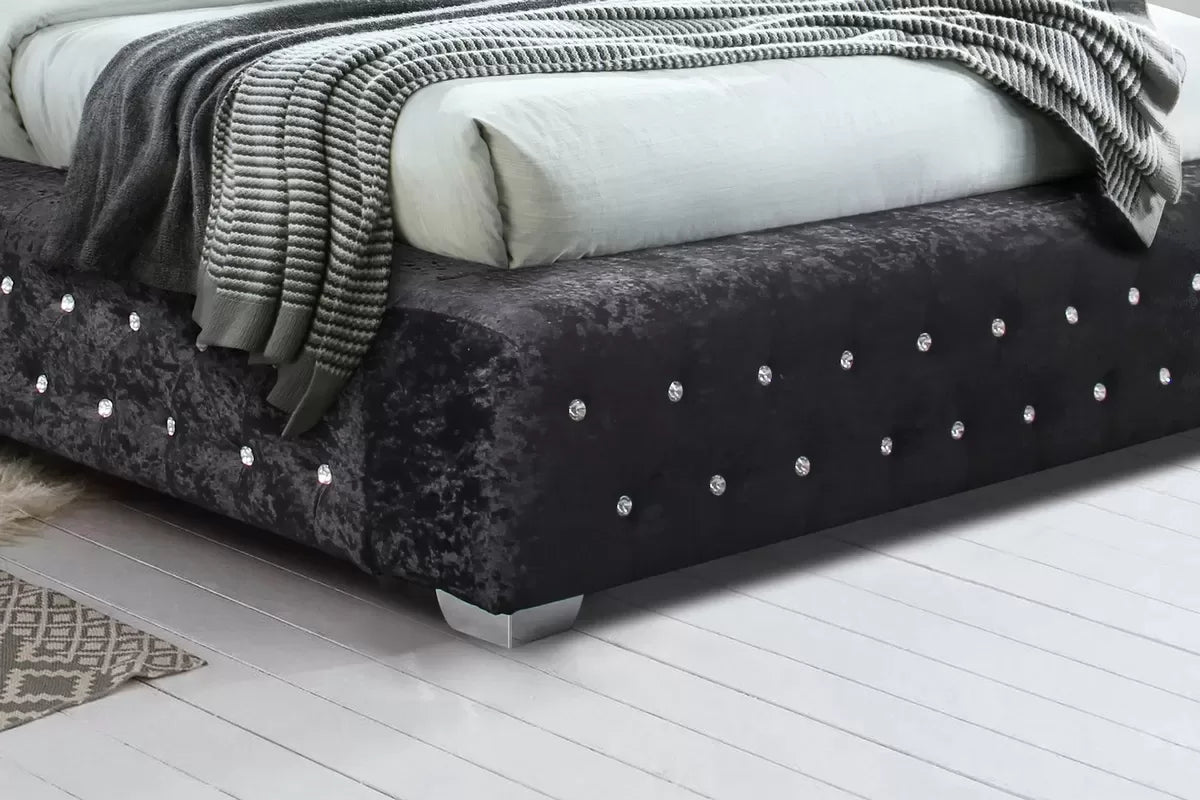 Grande Black Crushed Velvet Super King Bed + Super King Heaven Mattress