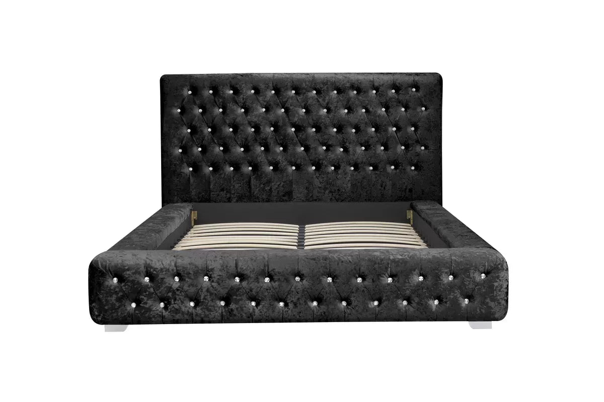 Grande Black Crushed Velvet Double Bed + Cloud Double Mattress
