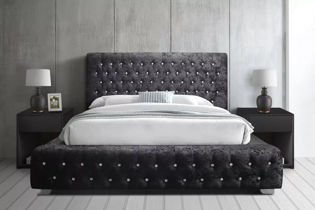 Grande Black Crushed Velvet Super King Bed + Super King Heaven Mattress