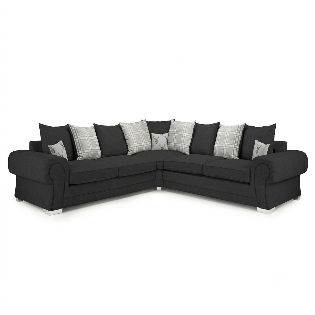 Serona Black Fabric Scatter Cushions Corner Sofa