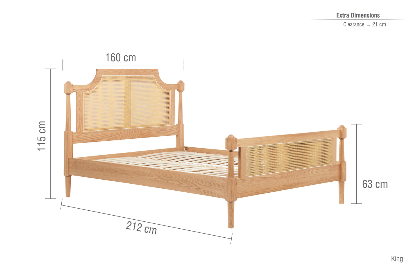 Geneva Oak Rattan King Bed + Comfort King Mattress