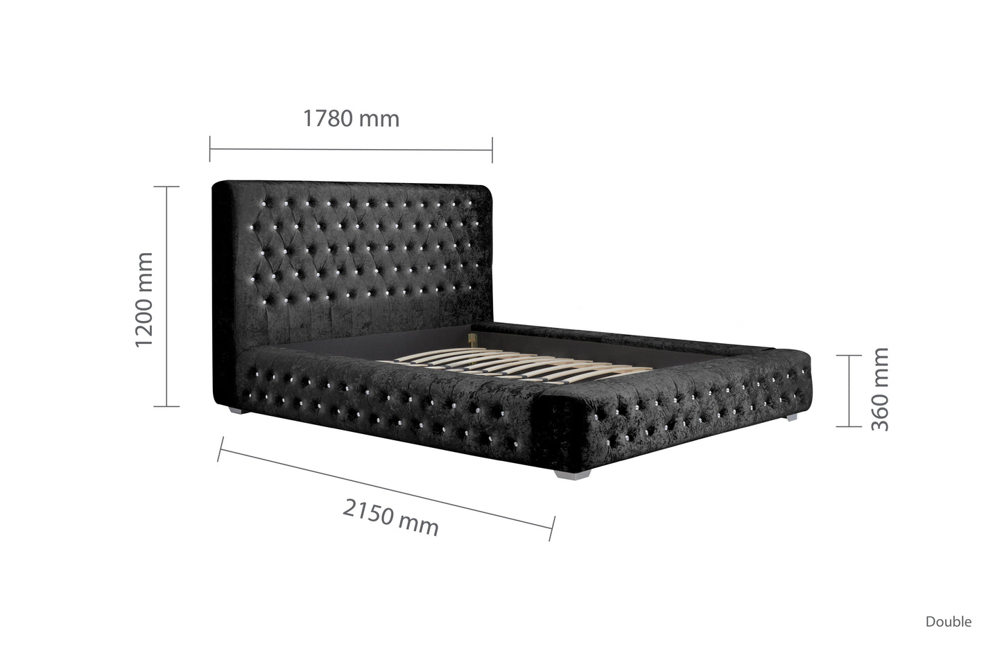 Grande Black Crushed Velvet Double Bed + Cloud Double Mattress