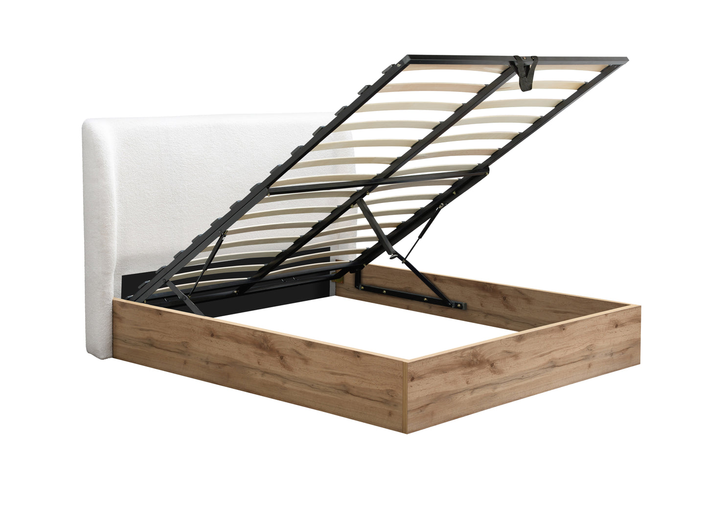 Halfden White Boucle Ottoman King Bed + Bliss King Mattress