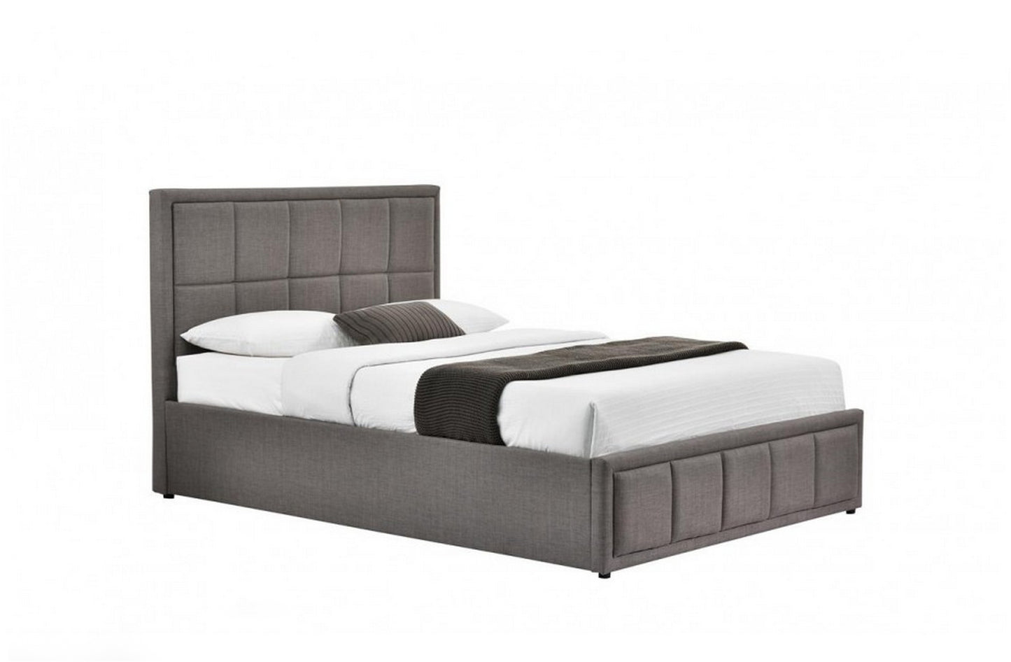 Hannover Grey Fabric Double Ottoman Bed + Comfort Double Mattress