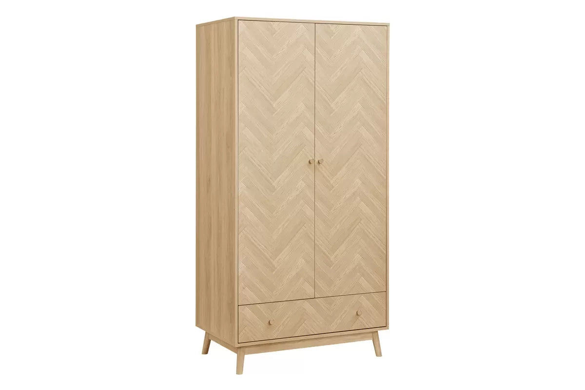 Herringford Oak 2 Door 1 Drawer Wardrobe