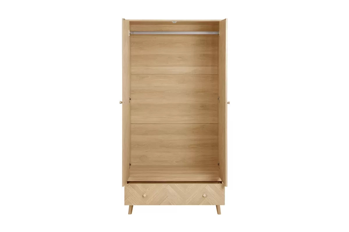 Herringford Oak 2 Door 1 Drawer Wardrobe