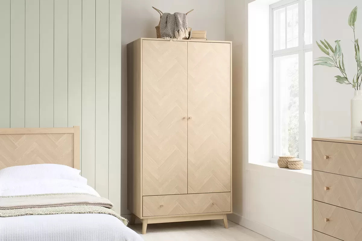 Herringford Oak 2 Door 1 Drawer Wardrobe