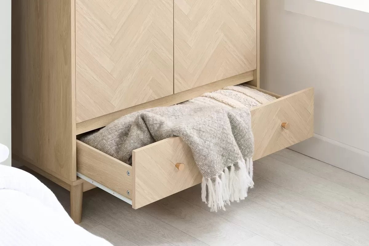 Herringford Oak 2 Door 1 Drawer Wardrobe