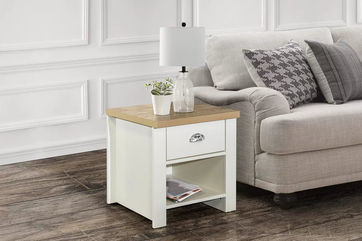 Highgate Cream & Oak 1 Drawer Lamp Table