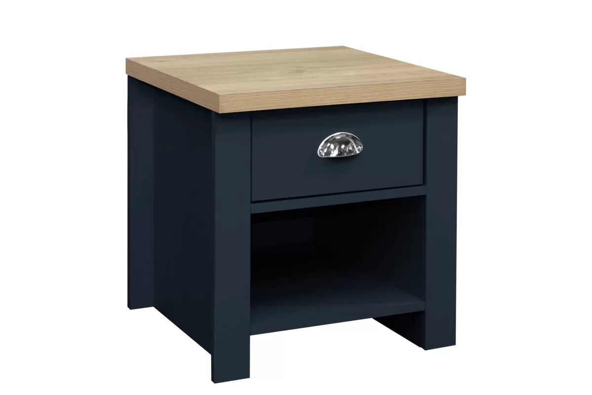 Highgate Navy Blue & Oak 1 Drawer Lamp Table