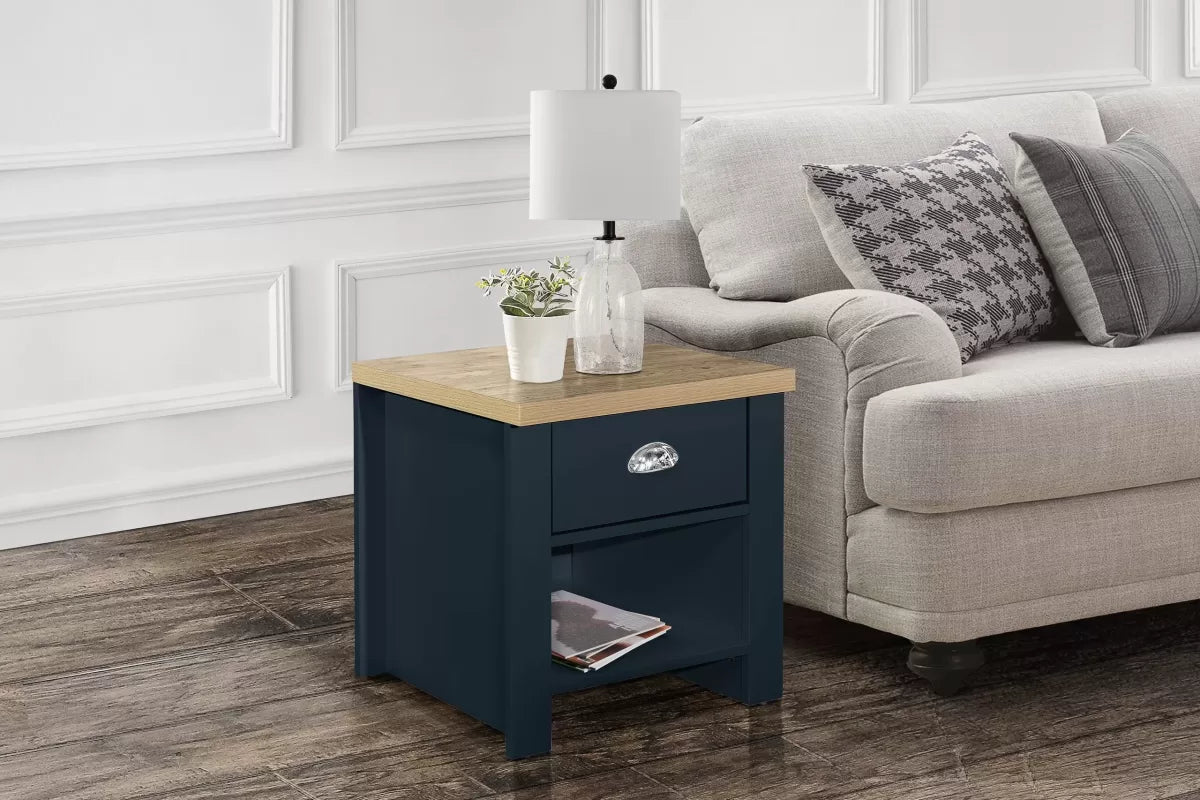 Highgate Navy Blue & Oak 1 Drawer Lamp Table