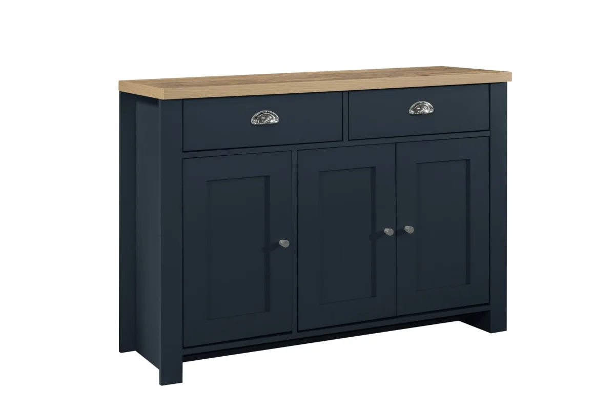 Highgate Navy Blue & Oak 3 Door 2 Drawer Sideboard