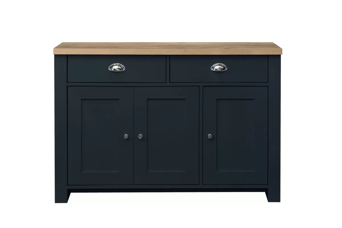 Highgate Navy Blue & Oak 3 Door 2 Drawer Sideboard