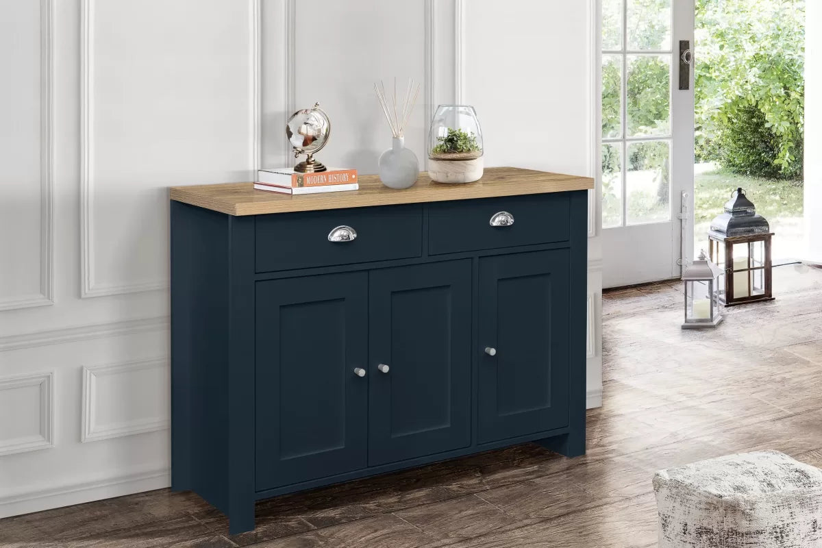 Highgate Navy Blue & Oak 3 Door 2 Drawer Sideboard