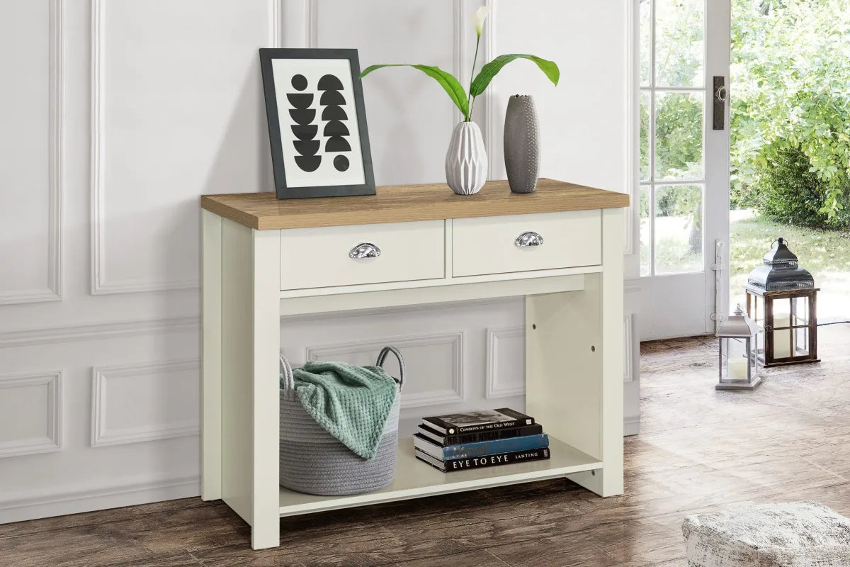 Highgate Cream & Oak 2 Drawer Console Table